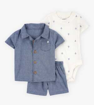 6M Carter's Baby Boy 3-Piece Anchor Onesie and Chambray Shirt Set